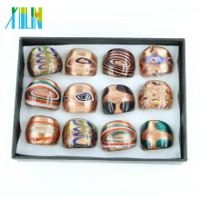 Handmade Mix Color Gold Sand Lampwork Glass Rings In Bulk 12pcs/box, MC1007